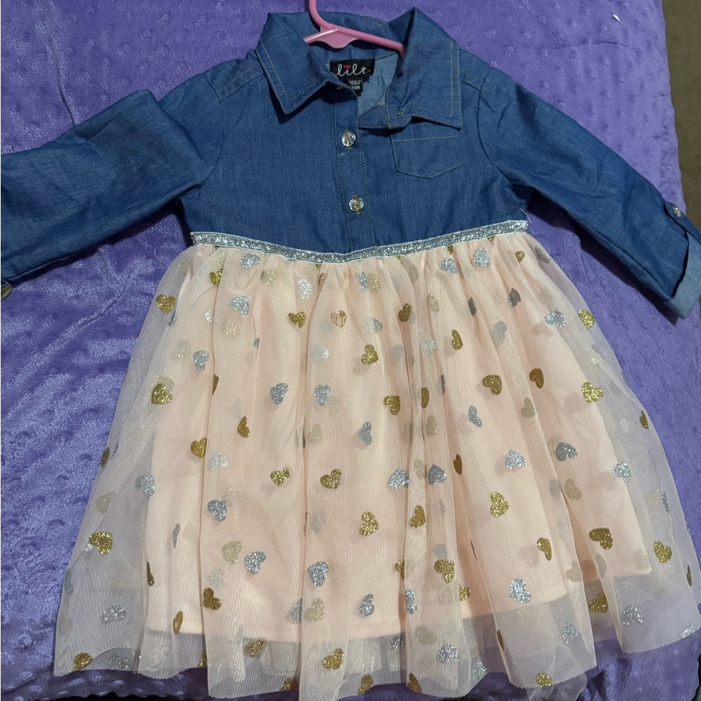 Lilt Denim and Pink Tulle Dress with Silver Accents